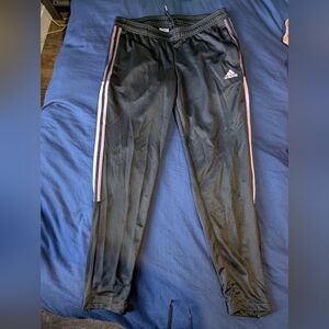 Adidas Black Track Pants with Pink Stripes